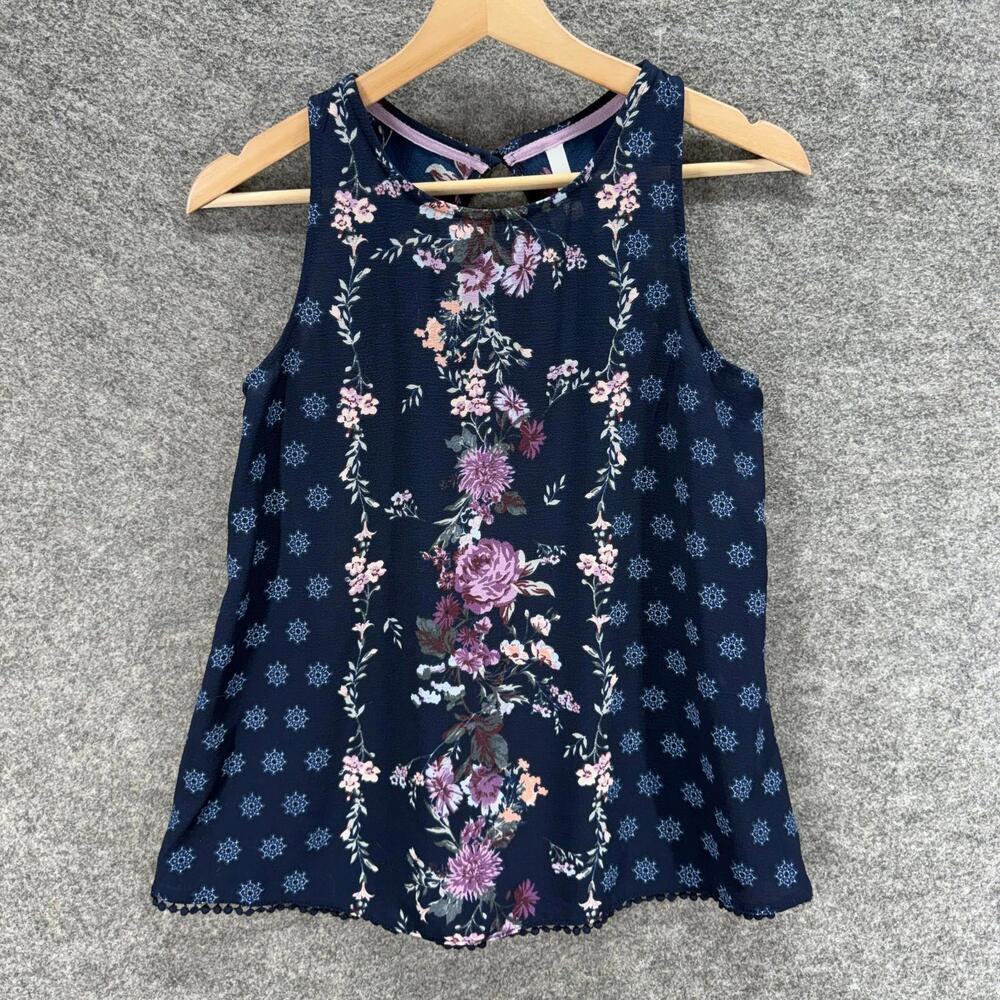 Unbranded Blouse Women XS Blue Floral Sleeveless Wide Strap Hook & Eye Casual